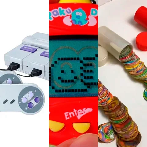 Confira alguns itens que fizeram sucesso na década de 1990 e que, provavelmente, estão na memória de muitos que foram criança nessa época! -  (crédito: Montagem Flipar)