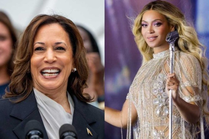 Kamala Harris e Beyoncé -  (crédito: Andrew Harnik / Getty Images via AFP e Reprodução/Trafalgar)