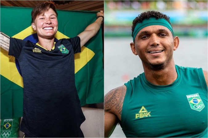 Rachel Kochhann e Isaquias Queiroz  serão os porta-bandeira do Brasil -  (crédito: Gaspar Nóbrega/COB; Miriam Jeske/COB)