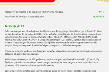 Aviso interno do Ministério da Gestão e Inovação informou sobre invasão de sistemas