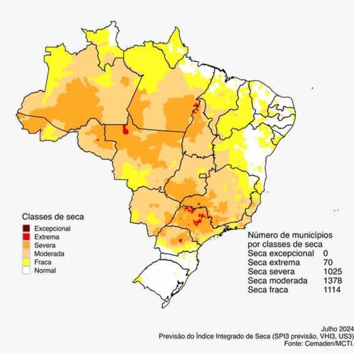 Projeção de seca para o mês de julho