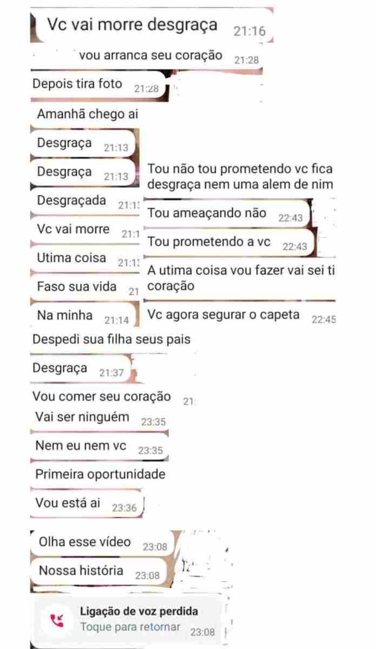 O homem fez várias ameaças à ex-companheira por meio de um aplicativo de mensagens