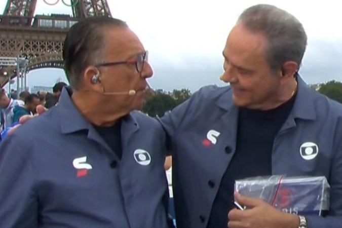 Galvão Bueno e Luis Roberto durante a cerimônia de abertura dos Jogos Olímpicos de Paris -  (crédito: Foto: Reprodução)