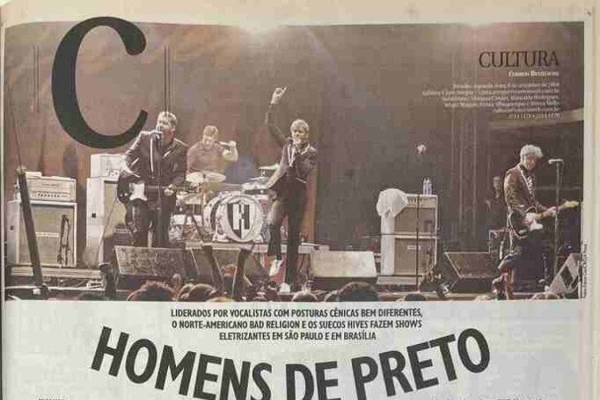 Capa da seção de cultura sobre o show do The Hives em Brasília em 2008