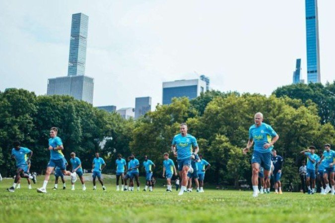 Jogadores do City durante treinamento na pré-temporada do clube - (crédito: Foto: Divulgação/Manchester City) Jogadores do City durante treinamento na pré-temporada do clube - (crédito: Foto: Divulgação/Manchester City)