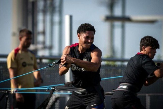 Vitor Roque durante treinamentos do Barcelona  -  (crédito: - Foto: Marc Graupera/FC Barcelona)