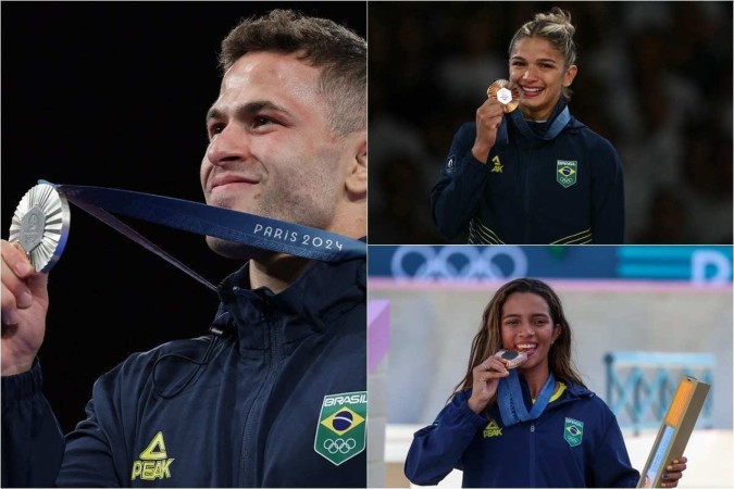 Os três primeiros medalhistas olímpicos do Brasil em Paris  -  (crédito: AFP/ DA./ Cb.Press)