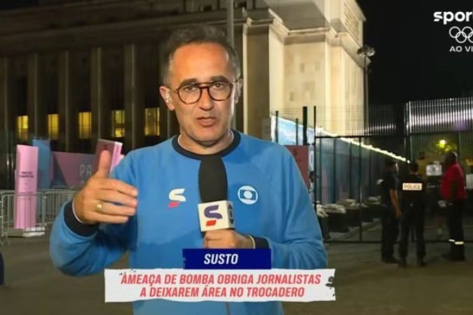 Marcelo Barreto relata ao vivo ameaça de bomba no estúdio alugado pelo Sportv durante os Jogos Olímpicos de Paris -  (crédito: Foto: Reprodução)