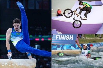  Diogo Soares (esquerda), da ginástica artística, Gustavo 'Bala Loka' (cima), do ciclismo BMX freestyle, e Ana Sátila (baixo), da canoagem slalom -  (crédito: Wander Roberto/COB; Gaspar Nóbrega/COB; Luiza Moraes/COB)