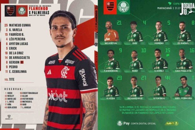 Flamengo e Palmeiras escalados -  (crédito: Fotos: Divulgação)