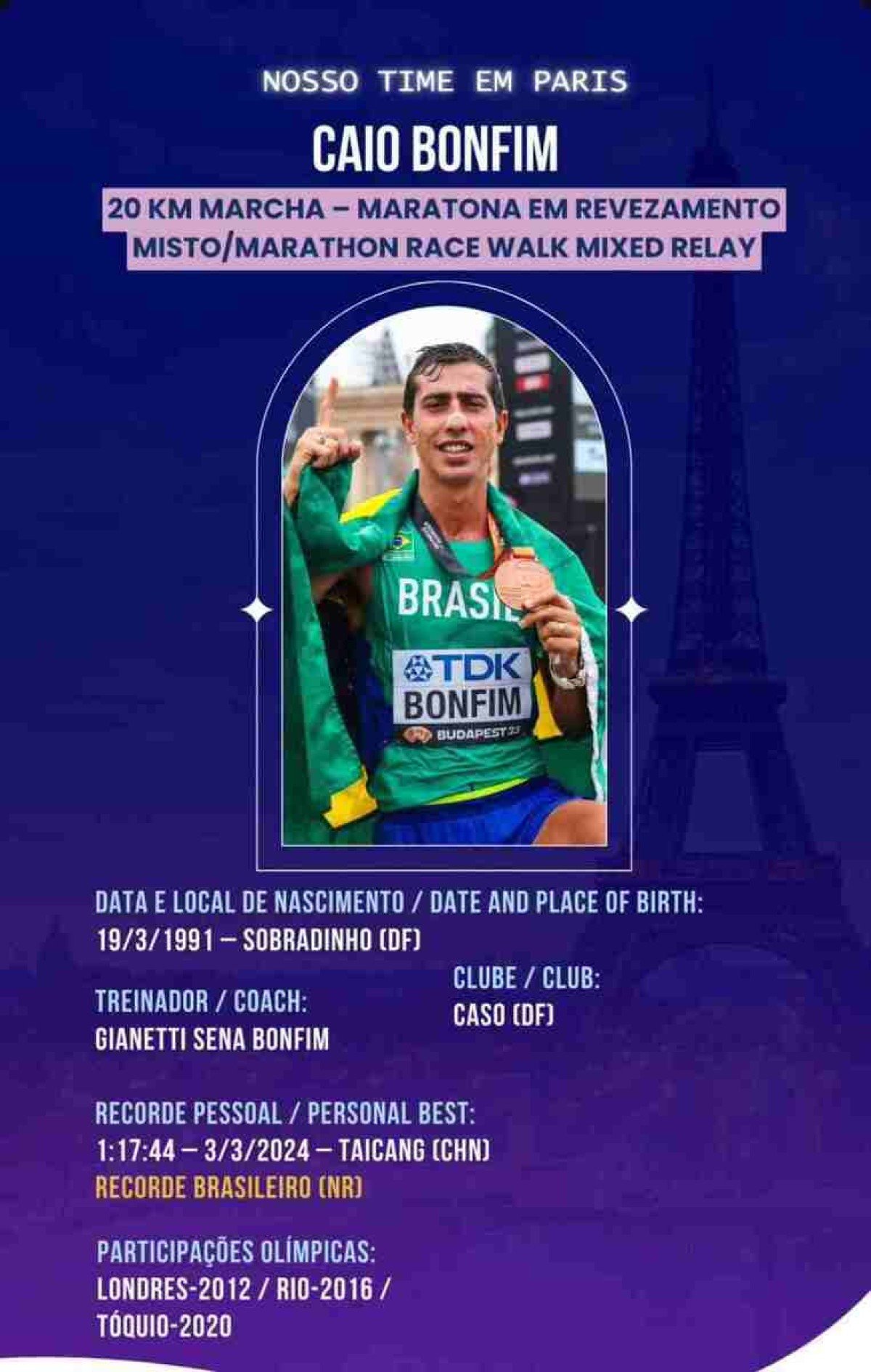 Caio Bonfim vai para a quarta disputa de Jogos Olímpicos.