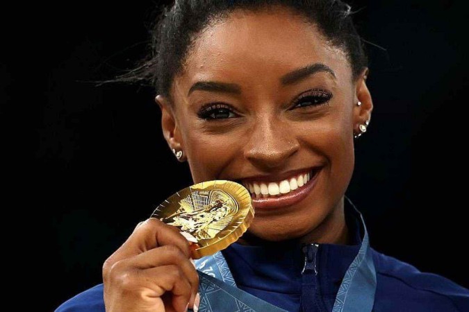 Biles e suas companheiras ganharam o ouro na final por equipes em Paris. -  (crédito: Getty Images)