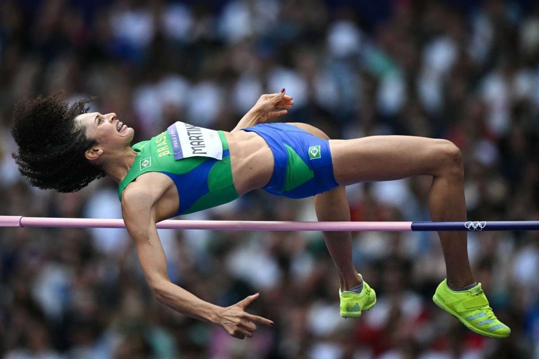  Brazils Valdileia Martins competes in the womens high jump qualification of the athletics event at the Paris 2024 Olympic Games at Stade de France in Saint-Denis, north of Paris, on August 2, 2024. (Photo by Ben STANSALL / AFP)       