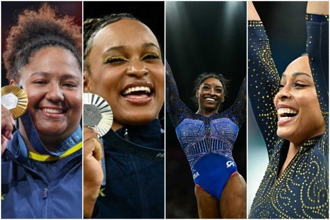 Beatriz Souza, Rebeca Andrade, Simone Biles e Lorrane Oliveira -  (crédito: AFP)