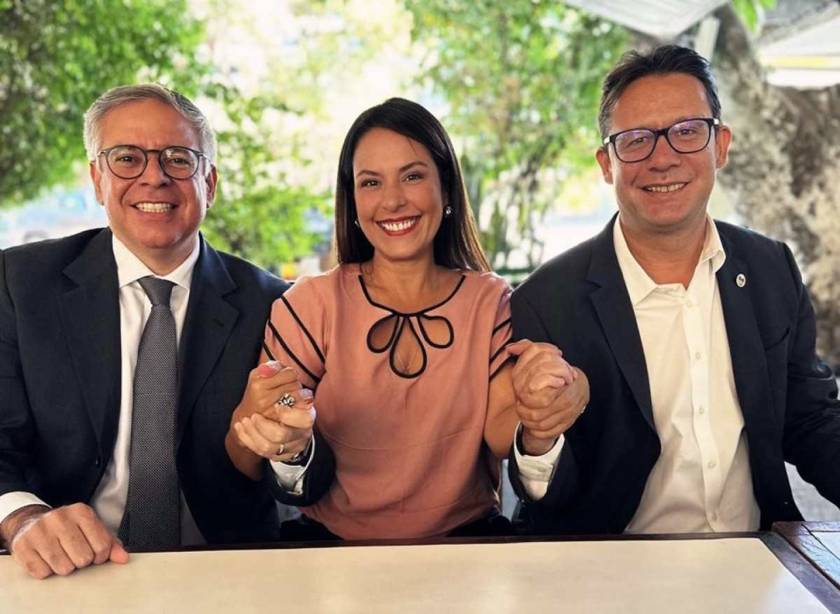 Renata Amaral, com o candidato Poli e o atual presidente, Delio Lins e Silva Jr.