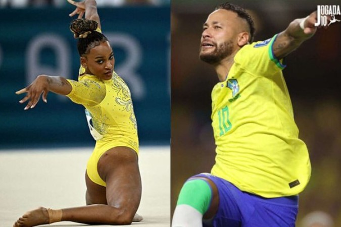 Neymar parabeniza Rebeca por medalha -  (crédito: Foto:  LIONEL BONAVENTURE/AFP via Getty Images :Vitor Silva/CBF)