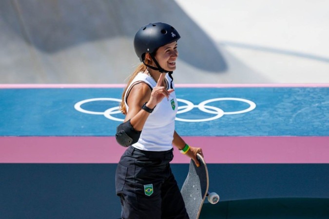 A brasileira Dora Varella na final do skate park feminino durante os Jogos Olímpicos de Paris 2024, no La Concorde, em Paris, em 6 de agosto de 2024. -  (crédito: Abelardo Mendes Jr./CB/ D.A Press)