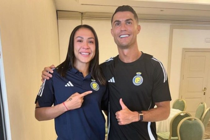 Kathellen no momento em que conheceu Cristiano Ronaldo -  (crédito: Foto: Reprodução / Instagram)