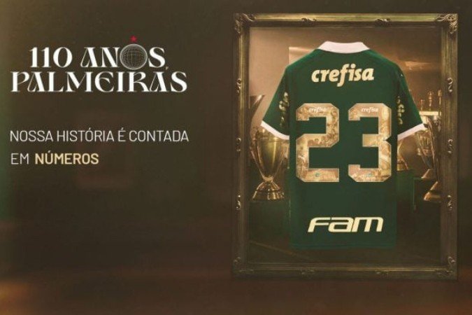 Camisa 23 de Raphael Veiga com número estilizado  -  (crédito: Foto: Divulgação / Palmeiras)