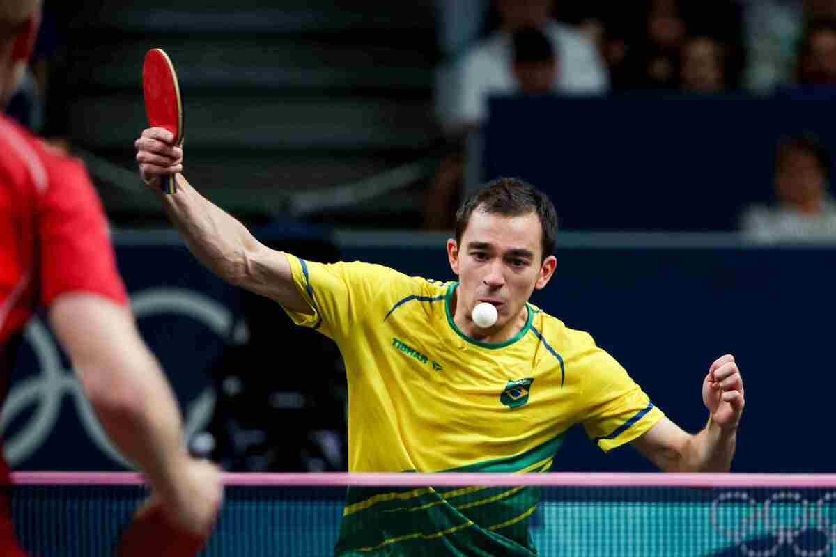 Hugo Calderano encarou novamente Felix Lebrun, número cinco no ranking mundial. -  (crédito: Abelardo Mendes Jr./ CB)