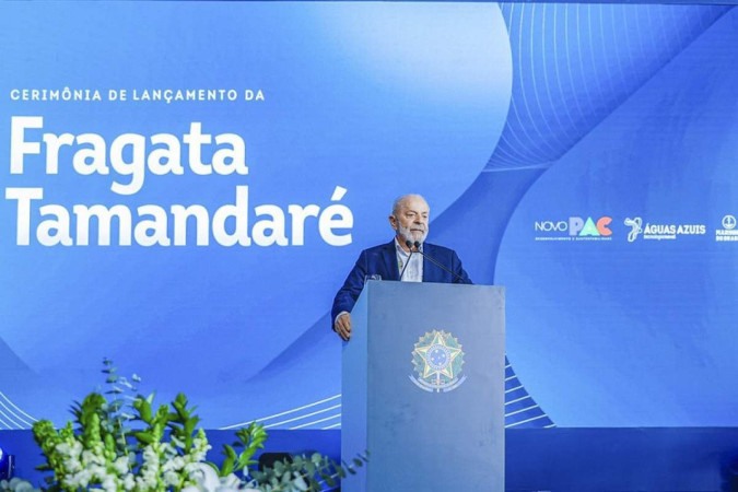 Presidente Lula durante cerimônia de Lançamento da Fragata Tamandaré, no Estaleiro Thyssenkrupp, em Itajaí (SC)
 -  (crédito: Ricardo Stuckert/PR)