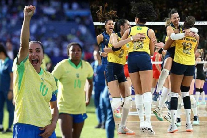 Na despedida de Marta, Brasil fica com a prata. No vôlei, na despedida de Thaysa, a medalha foi de bronze -  (crédito: Foto: Franck Fife/AFP via Getty Images e Natalia Kolesnikova/AFP via Getty Images)