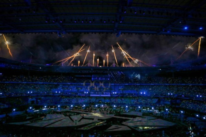 No ato de adeus da maior reunião esportiva do mundo à Cidade Luz, o Stade de France virou, neste domingo (11/8), o palco central de um espetáculo artístico e tecnológico sem precedentes -  (crédito: Abelardo Mendes Jr/Es.P Correio/D.A.Press)