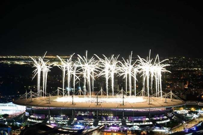 Fireworks illuminate the sky during the closing ceremony of the Paris 2024 Olympic Games at the Stade de France, in Saint-Denis, in the outskirts of Paris, on August 11, 2024.