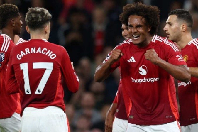 Joshua Zirkzee comemora o gol da vitória do Manchester United sobre o Fulham - (crédito: Foto: Darren Staples/AFP via Getty Images) Joshua Zirkzee comemora o gol da vitória do Manchester United sobre o Fulham - (crédito: Foto: Darren Staples/AFP via Getty Images)