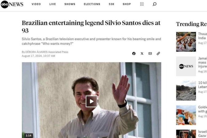 ABC News repercute morte de Silvio Santos -  (crédito: Reprodução)