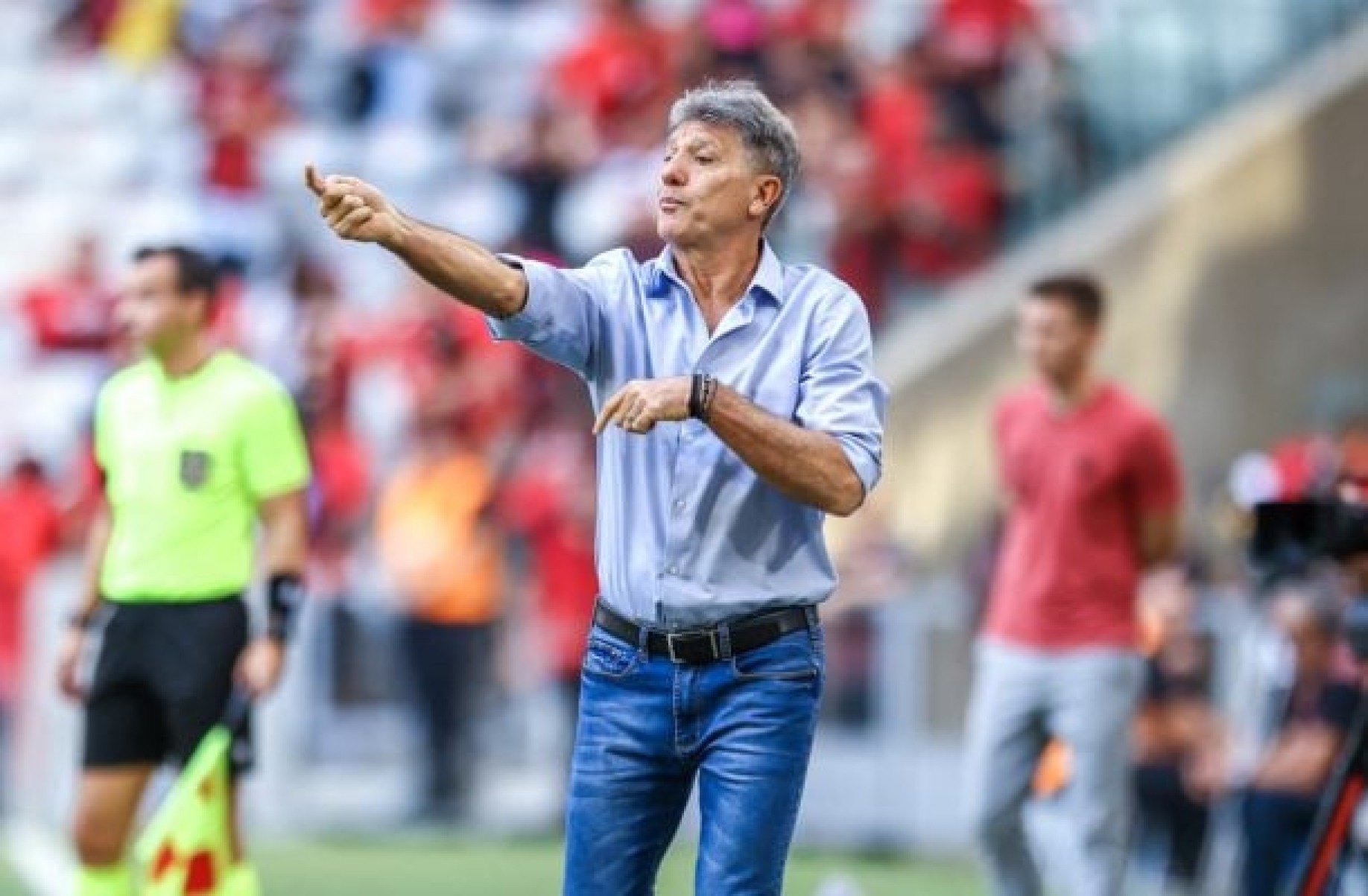 Renato Gaúcho na beira de campo na partida entre Grêmio e Bahia -  (crédito: LUCAS UEBEL/GREMIO FBPA)