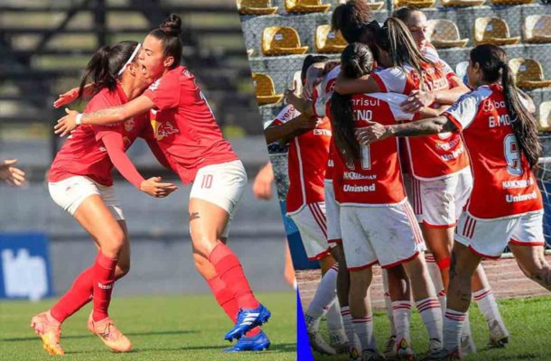 Jogadores do Internacional durante Comemorações de RB Bragantino e Internacional -  (crédito: Foto: Fernando Roberto/Red Bull Bragantino e Divulgação / SC Internacional)