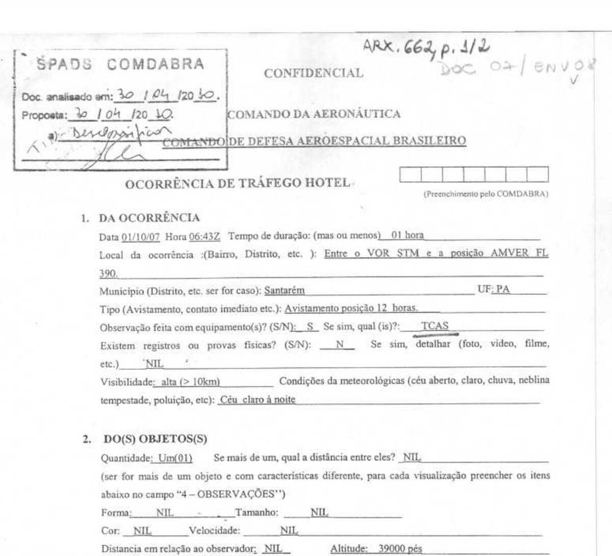 Relato de piloto da antiga TAM sobre o avistamento de OVNI