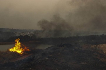 Uma área afetada por incêndios florestais é retratada perto da rodovia SP-215 em São Carlos, estado de São Paulo, Brasil, em 23 de agosto de 2024.  -  (crédito: Lourival Izaque / AFP)