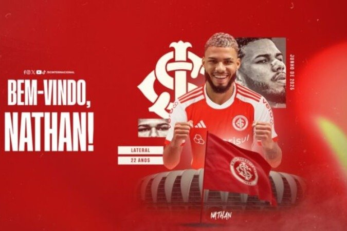 Nathan fechou até junho de 2025 com o Inter -  (crédito: Foto: Divulgação / Internacional)