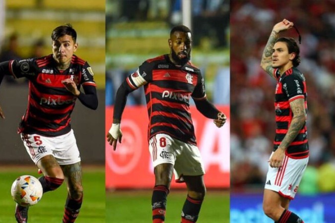 Flamengo pretende renovar contratos de Pulgar, Gerson e Pedro -  (crédito: Marcelo Cortes e Divulgação / Flamengo)