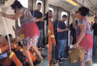 Mulher dá chutes em funcionário do SLU dentro do vagão -  (crédito: Reprodução/Redes sociais)