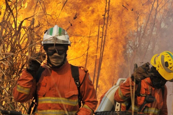 Ação de bombeiros: em grande incêndio, como o que atingiu a Flona, alta temperatura, o tempo seco e vento dificultam o combate -  (crédito: Minervino Júnior/CB/D.A Press)