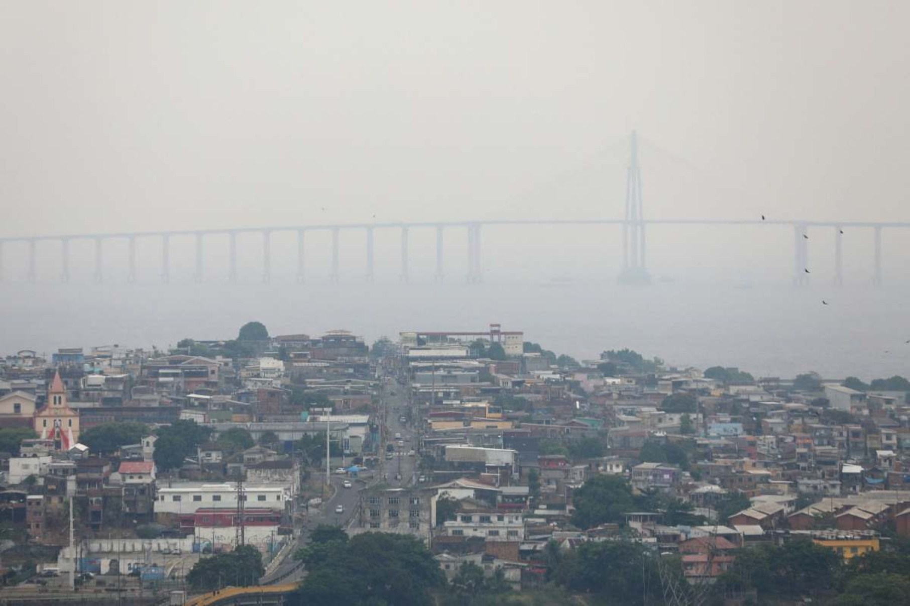 Cidade de Manaus afetada pela fumaça no Amazonas em 28 de agosto de 2024        