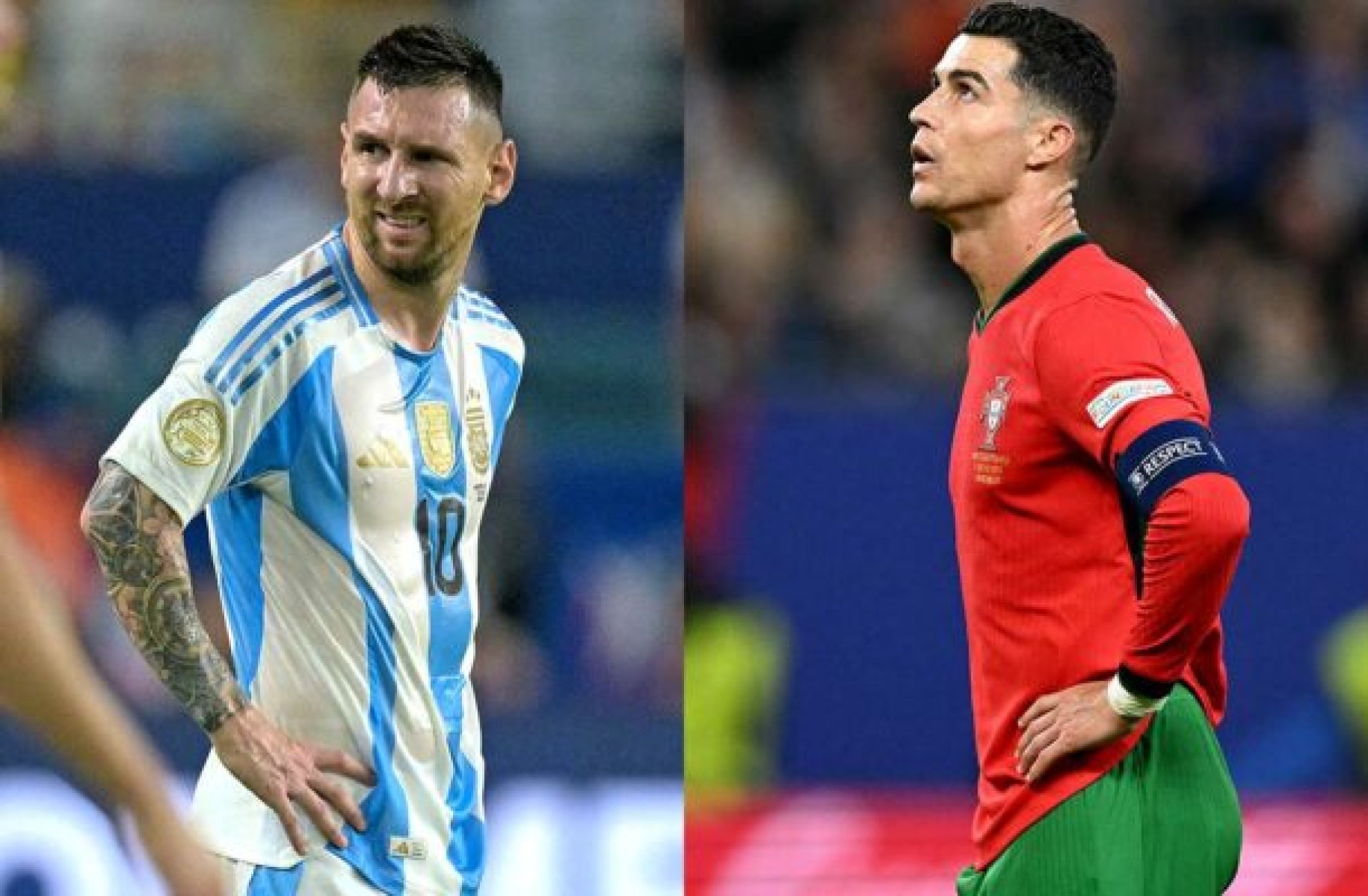 Messi e Cristiano Ronaldo ficam fora da lista da Bola de Ouro pela primeira vez desde 2003 -  (crédito: Fotos: Juan Mabromata/AFP via Getty Images e Patricia de Melo Moreira/AFP via Getty Images)