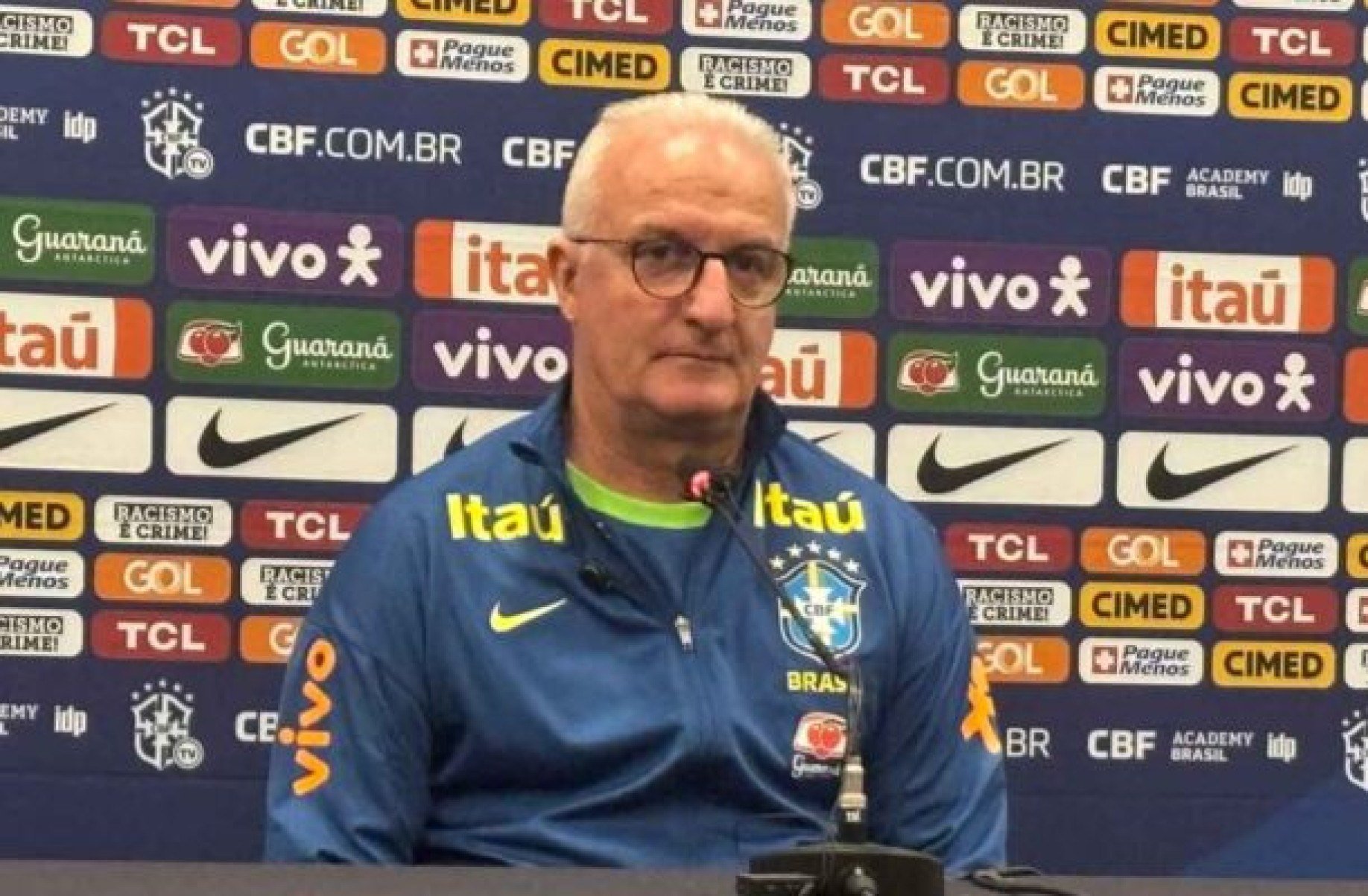 Dorival durante a coletiva de imprensa da seleção nesta quinta-feira (5)  -  (crédito: - Foto: Felipe Camin/Jogada10)