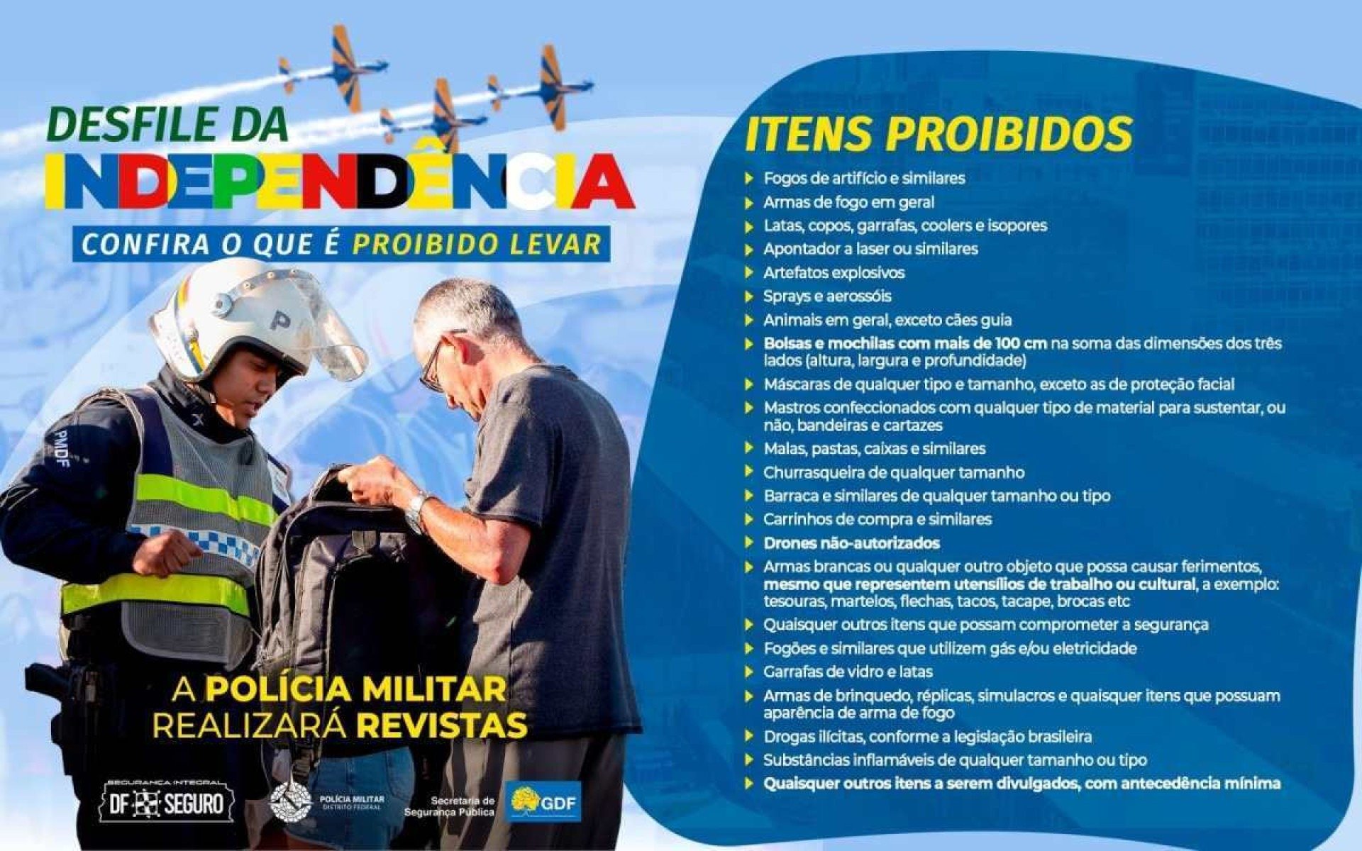 Lista de itens proibidos para o 7 de setembro