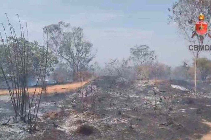 Incêndio florestal ameaça residências no Lago Sul  
 -  (crédito: CBMDF)