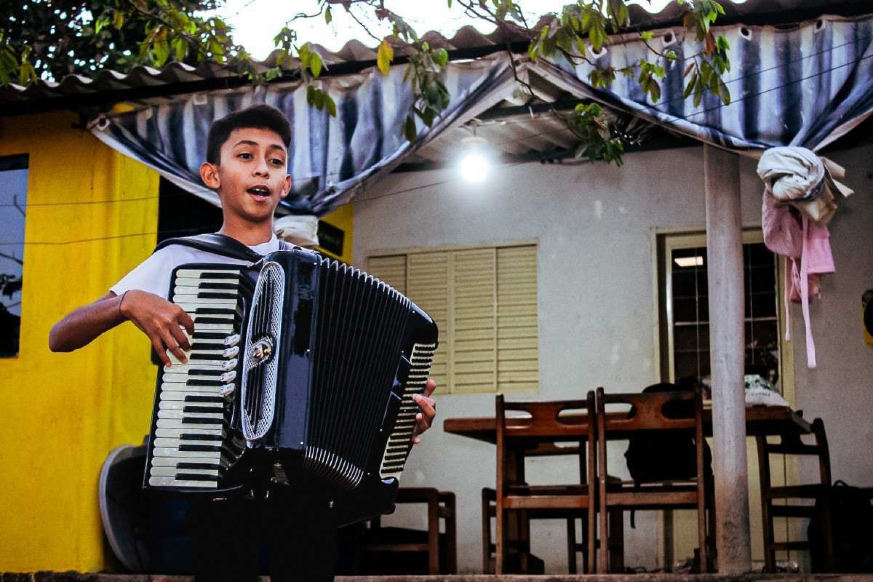 Com a sanfona que ganhou de Zezé Di Camargo, Alejandro canta Andorinha Machucada