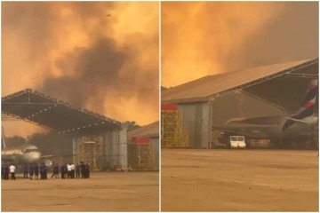 Os bombeiros utilizaram um veículo e uma aeronave de asa fixa para a contenção do fogo -  (crédito: Reprodução/Instagram/@apaixonadosporaviacao)