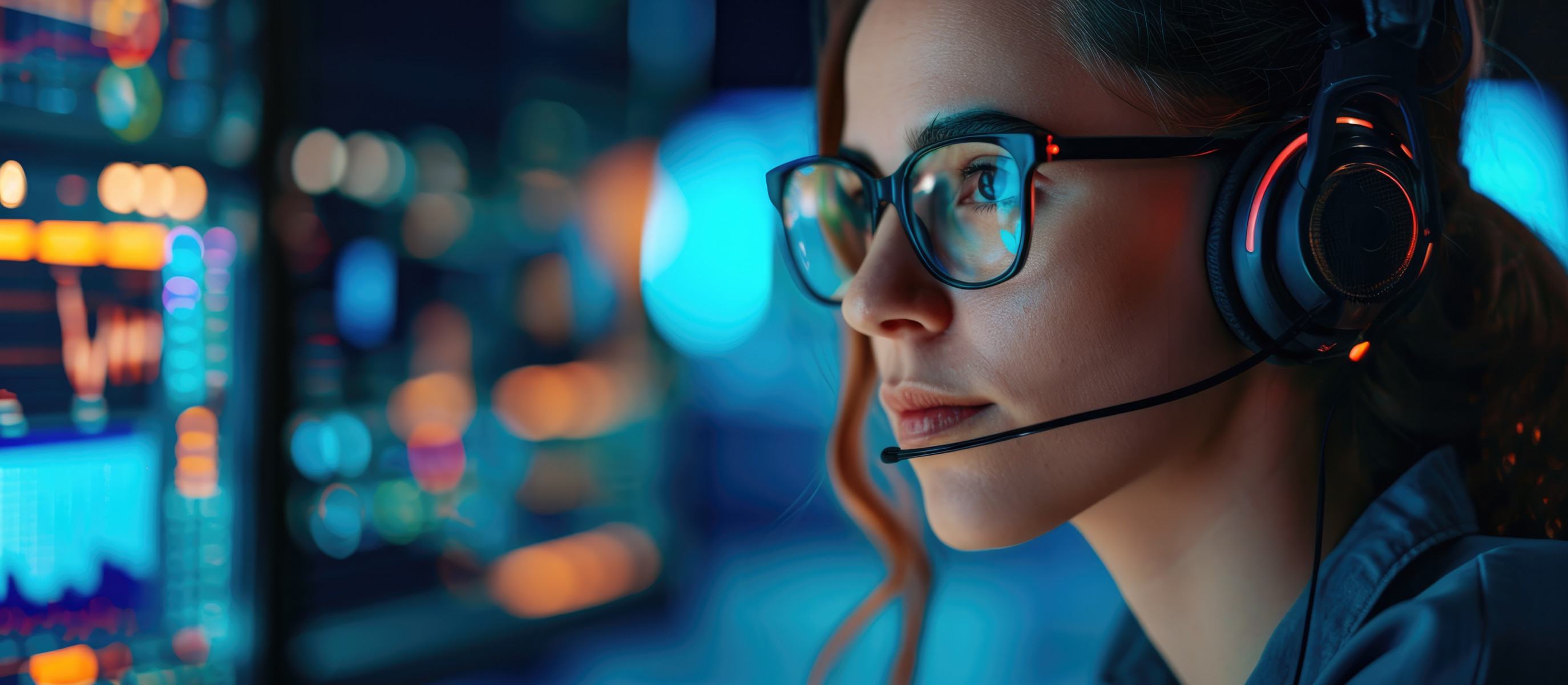  IT help desk, female with headset and glasses for questions on technology and data. Cyber defense, person dedicated to communication, analysis, and army support. -  (crédito:  2rogan - stock.adobe.com)