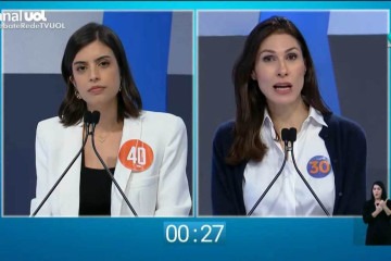 Nos bastidores, Tabata ameaçou processar a candidata do Novo pela acusação -  (crédito: Reprodução/Debate RedeTV/UOL)