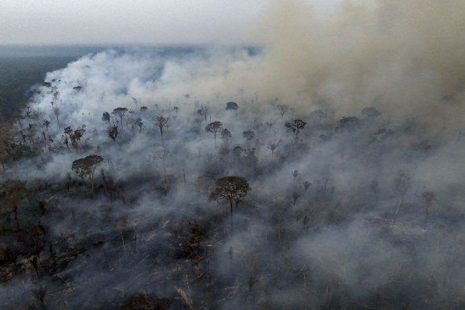 Vista aérea de um incêndio ilegal na floresta amazônica às margens da BR-230 (Rodovia Transamazônica), próximo à cidade de Lábrea, estado do Amazonas, norte do Brasil, tirada em 4 de setembro de 2024 - (crédito: Michael Dantas/AFP) Vista aérea de um incêndio ilegal na floresta amazônica às margens da BR-230 (Rodovia Transamazônica), próximo à cidade de Lábrea, estado do Amazonas, norte do Brasil, tirada em 4 de setembro de 2024 - (crédito: Michael Dantas/AFP)