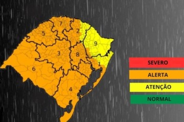 A Defesa Civil do Rio Grande do Sul emitiu um alerta, na tarde da última terça-feira (17/09), sobre as fortes chuvas e temporais que atingirão o estado na madrugada desta quinta-feira (19/09) -  (crédito: Defesa Civil do RS )