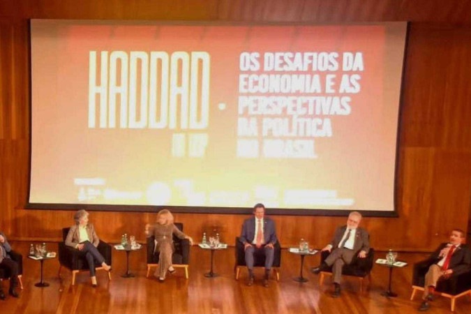 O ministro Fernando Haddad, em palestra sobre 